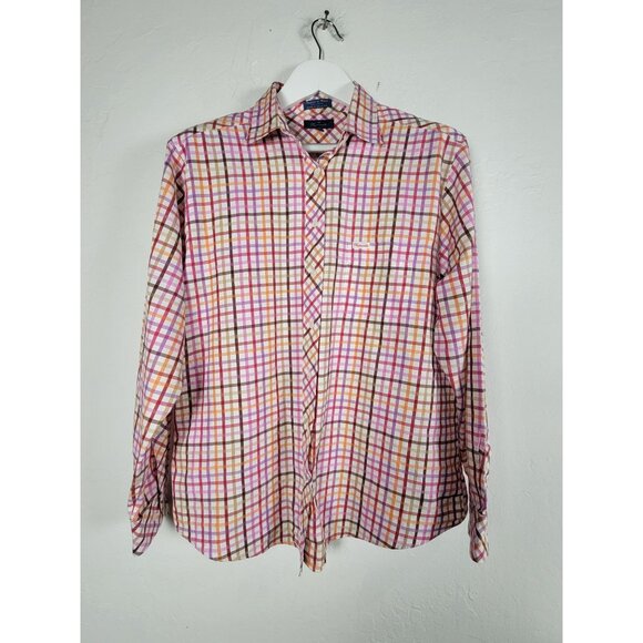 Faconnable Womens Multicolor Plaid Button-Down Shirt Large Cotton Long Sleeves - Picture 1 of 7